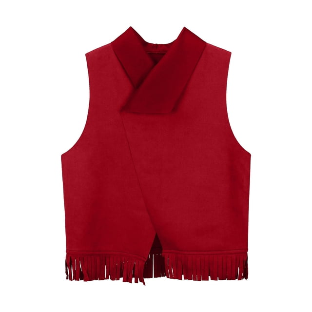 Gilet Rétro Western Cowboy pour Filles des Années 60 et 70 Sans Manches à Franges Rouge 9 Ans-10 Ans