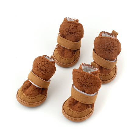 Warm Winter Pet Dog Boots Puppy Shoes For Small Dog Brown