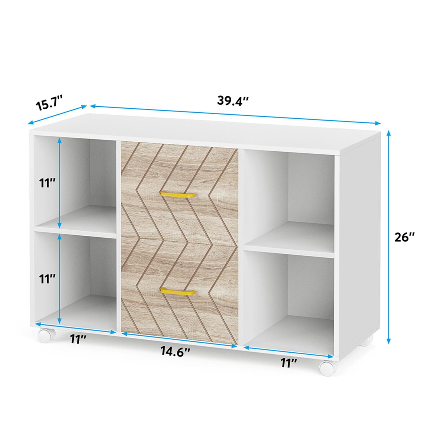 Demi Bonn 2-Drawer File Cabinet, Large Wood Rolling Filing Cabinet for Home Office, Printer Stand, for A4, Letter-Size Documents, Storage Cabinet for Home Office, White