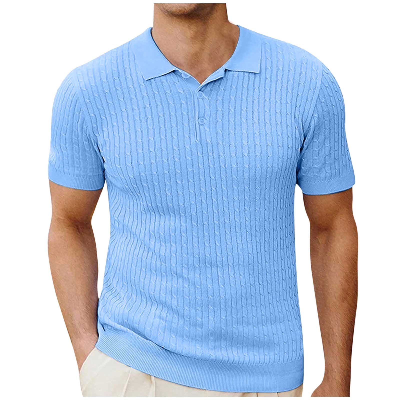 QIPOPIQ Polo Tricoté pour Hommes à Manches Courtes Texture Tricotée t-Shirts de Golf pour Hommes en Liquidation