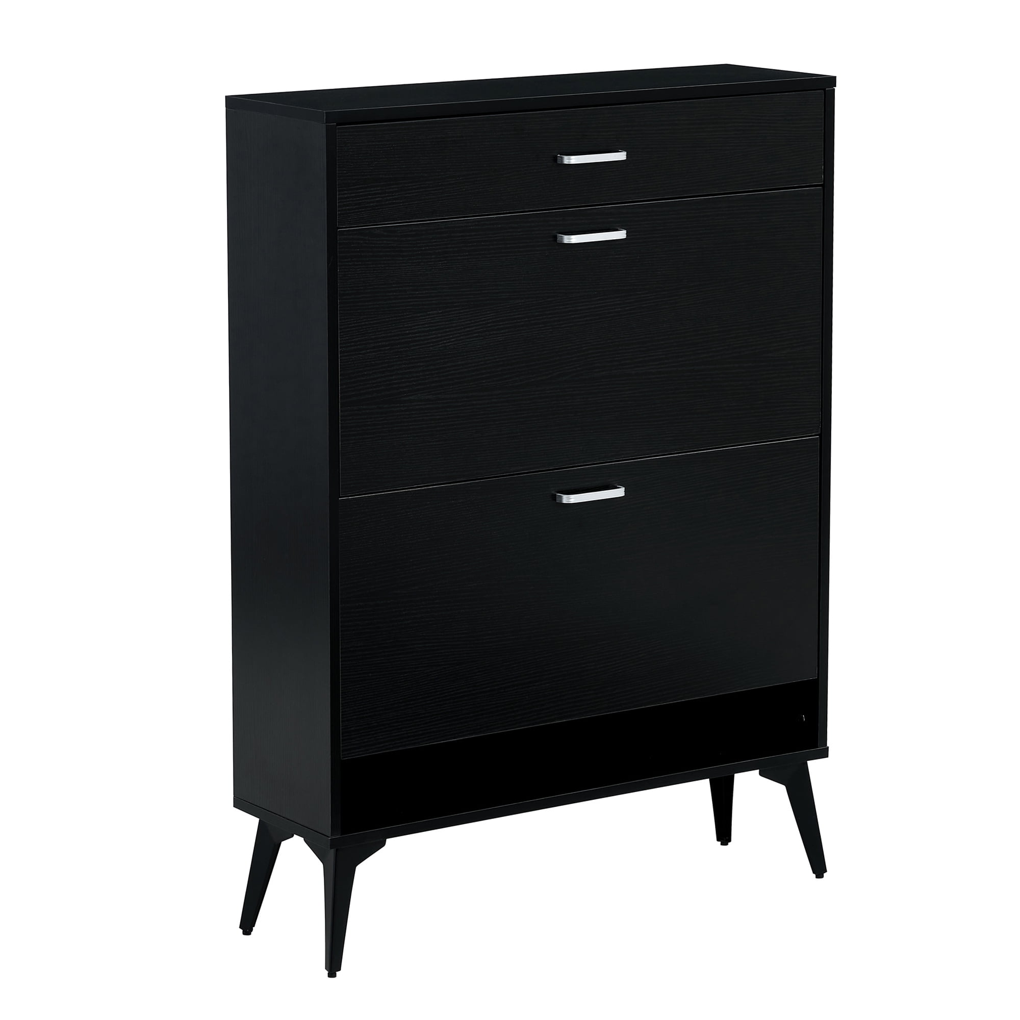 Kadyn 43.30"H Black Shoe Storage Cabinet, Freestanding Shoe Rack Shoe Cupboard Organizer for Entryway with Metal Leg