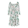 thumbnail image 3 of Women's Fall Square Neck Casual Dress Long Sleeve Smocked Ruffle A Line Knee Length Dresses Floral Print Chiffon Dress, 3 of 7