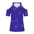 thumbnail image 4 of TKLPEHG Tops for Women Trendy Loose V Neck Cold Shouler Tops Short Sleeve T Shirts Lightweight Summer Heart Print Graphic Tee Casual Going Out Tops Blouse(Blue,S), 4 of 5