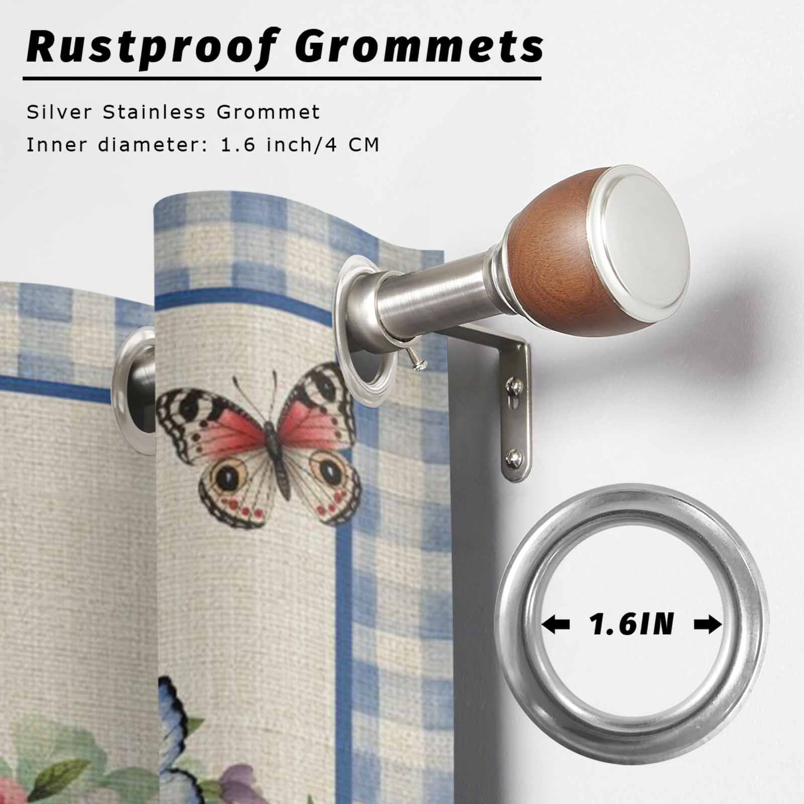 Outdoor Curtains for Patio Waterproof, Hello Spring Windproof Pravicy Outside Porch Blackout Curtain, Farmhouse Floral Eucalyptus Wood Plaid Burlap Sun Blocking Grommets Curtains for Cabana 54"x108"