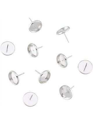 200 Pcs 925 Sterling Silver Plated Earrings Posts Flat Pad Hypoallergenic Earring Posts and Backs Earring Studs Blanks for Jewelry Making Findings(8MM