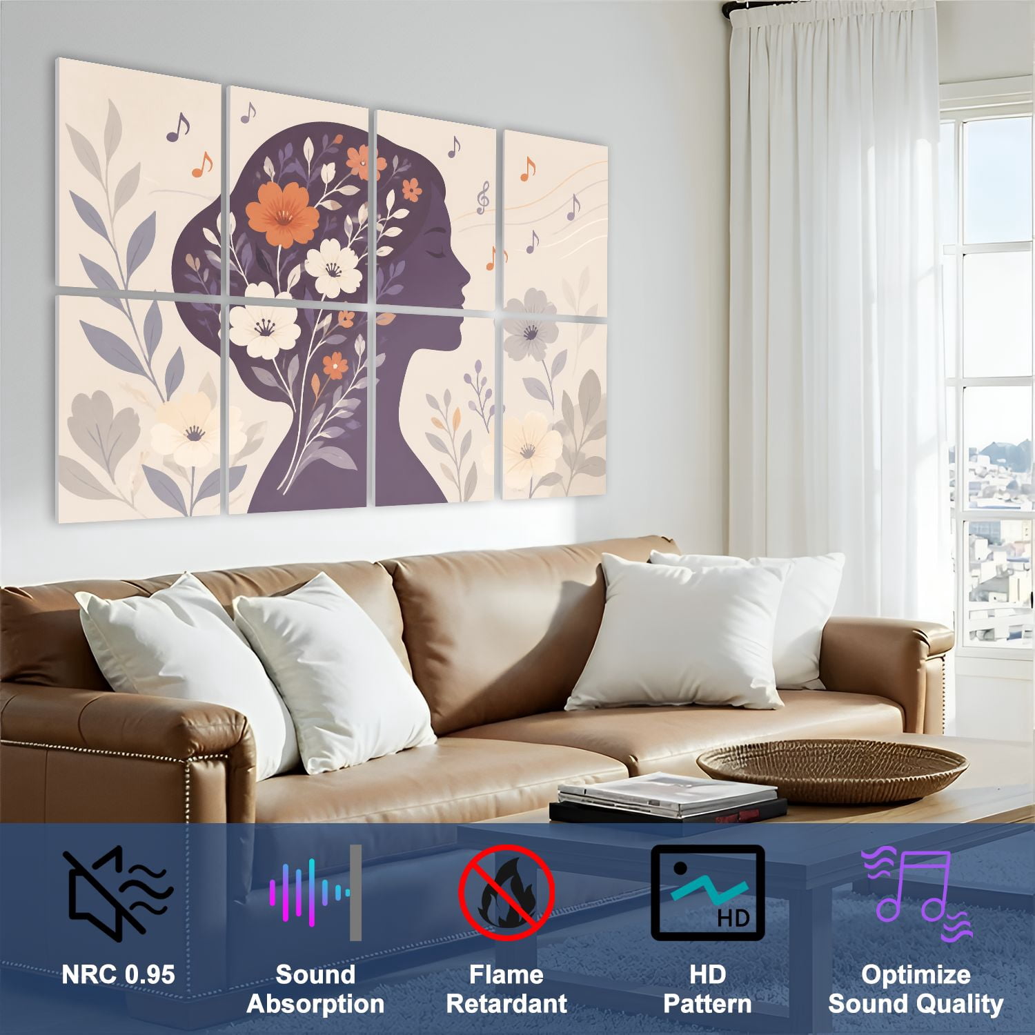 8 Pack Art Acoustic Panels Sound Absorbing Human mind Neurodiversity creativity psychological traits Decorative Soundproof Wall Panels Self Adhesive for Clinic Hospital 48"x32"