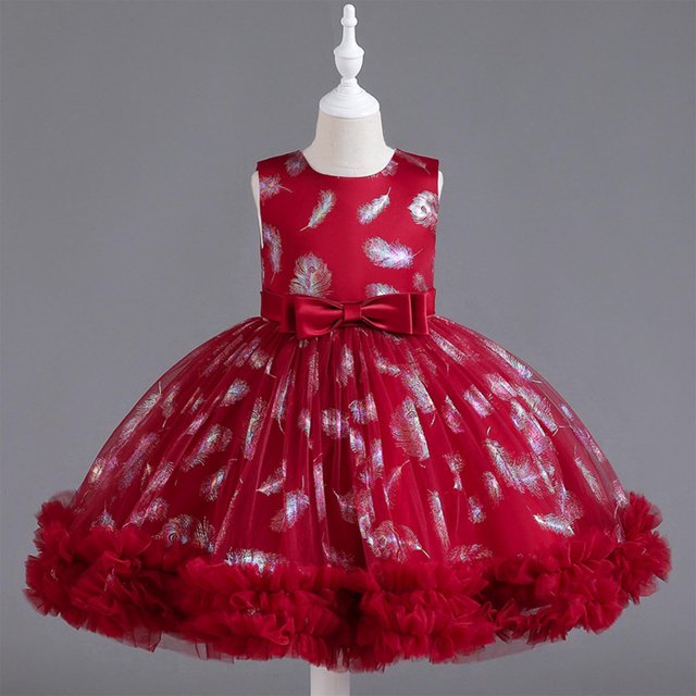 LOVZFMLL Girls' Summer Short Sleeve Ruffled Lace Round-Neck Embroidery Mesh Princess Bow Skirt