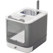 Upgraded Fully Enclosed Cat Litter Box with Lid Covered Cat Box Enclosure AntiSplashing Easy to Clean Kitty Litter Boxes with Drawer 3 Modes can Use from Kitten to Adult WhiteGrey