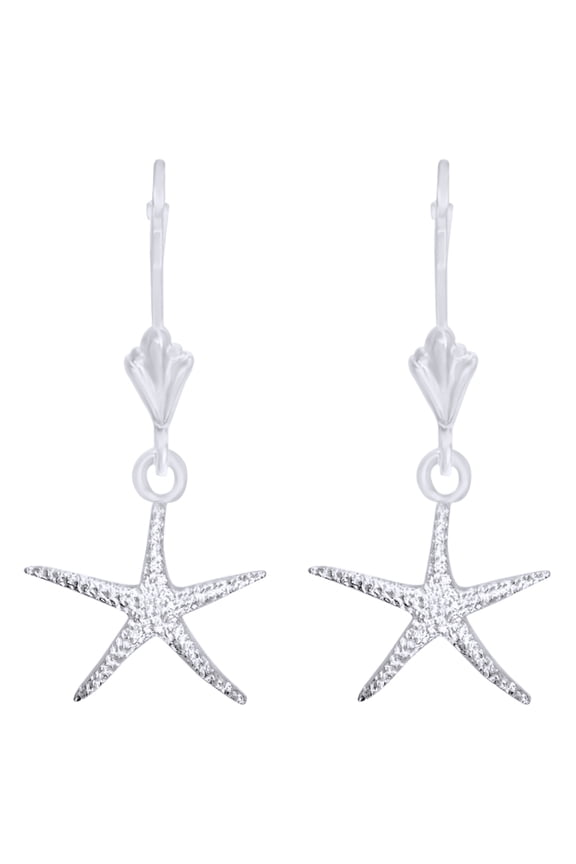 Mini Starfish Dangle Earrings in 14k White Gold Over Sterling Silver