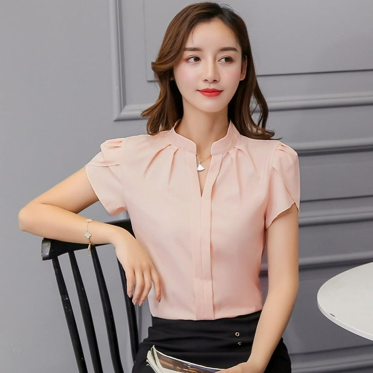 Women's White Shirt Female Short Sleeve Shirt Fashion Leisure Chiffon  Office Blouse Tops