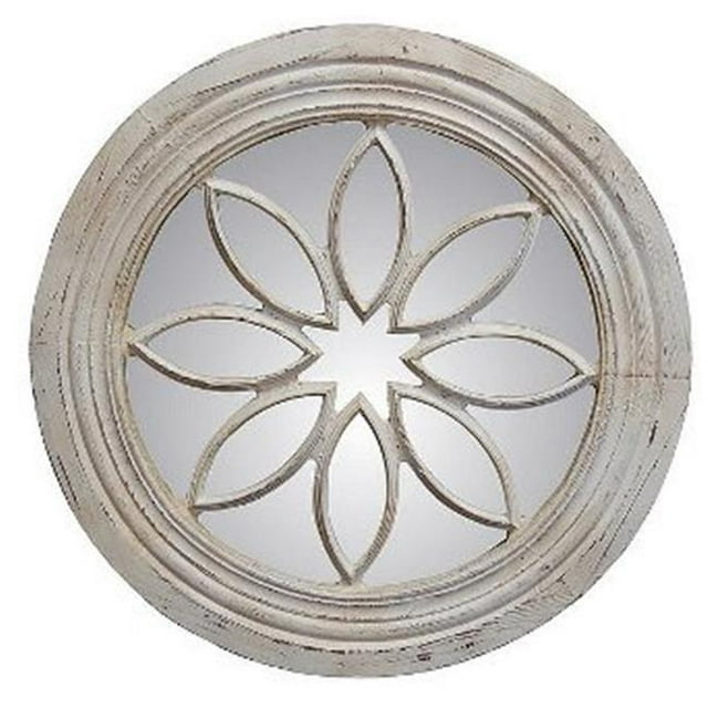 Petal Circle Old World White Decorative Mirror