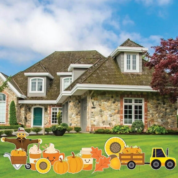 Autumn Themed Yard Signs Accessory Set, 14 Pieces, Pumpkin Patch Outdoor Decorations