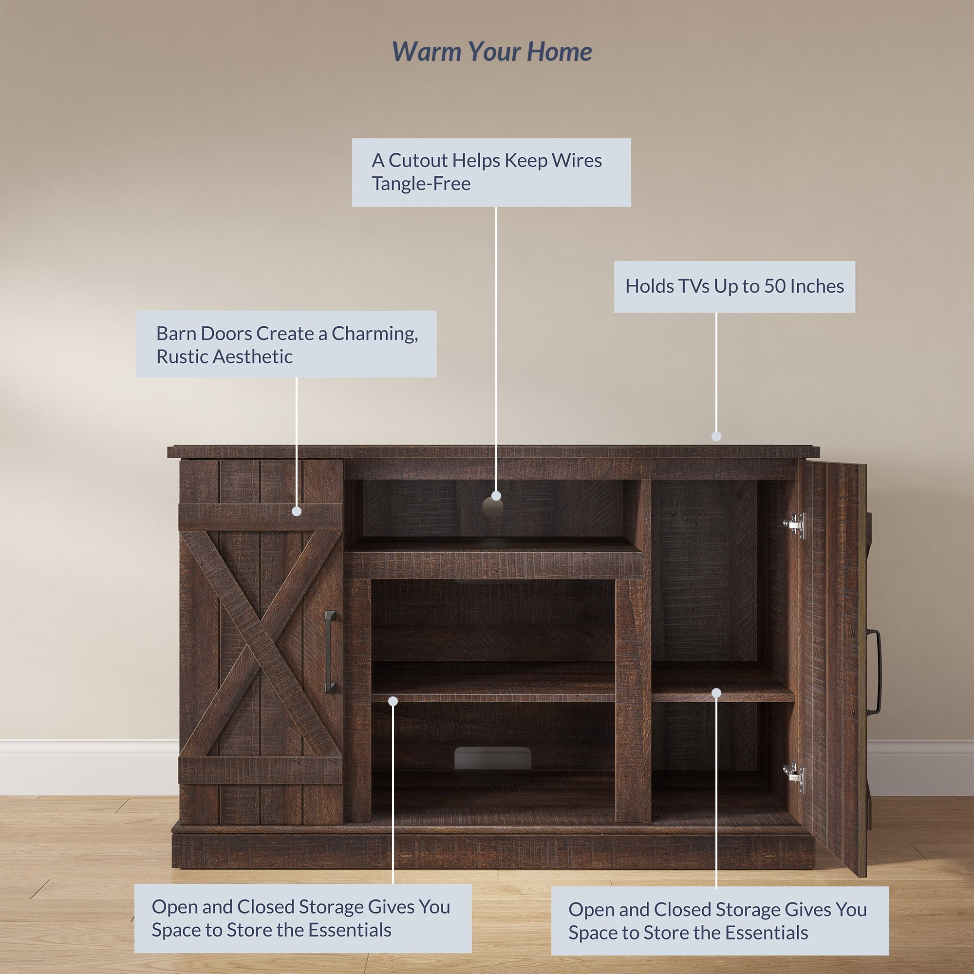 BELLEZE TV Stand Media Entertainment Center - Veropeso (Espresso)