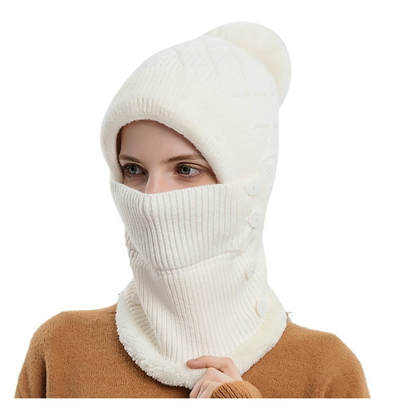 GPOECD Integrated Cold-Proof Winter Hats for Women Cold Weather for Outdoor Riding Skiing Hood with Warm Face Bib Neck Warmer Z01_White,One Size