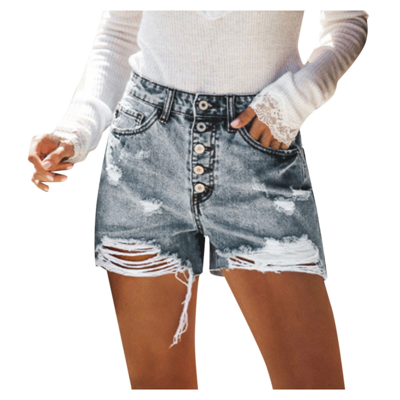Pleated Denim Shorts 