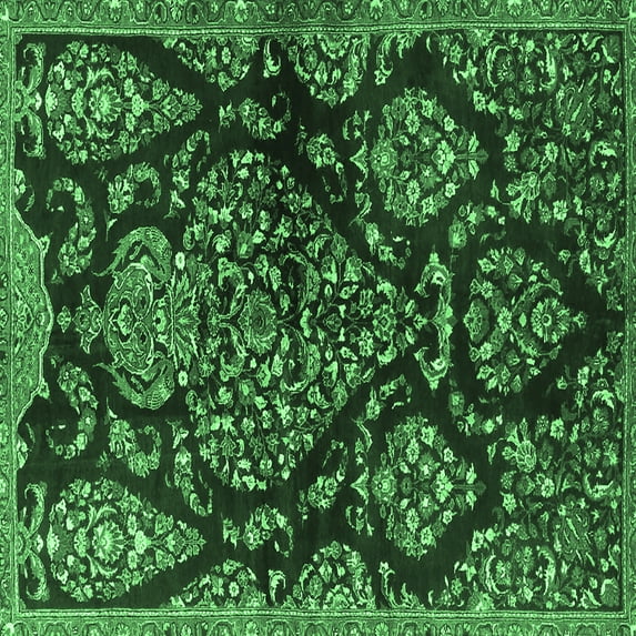 Ahgly Company Indoor Square Persian Emerald Green Traditional Area Rugs, 3' Square