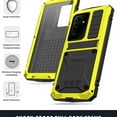 thumbnail image 3 of Samsung Galaxy S21 Ultra 2021 Metal Case with Screen Protector, Dteck Outdoor Sports Military Heavy Duty Shockproof Sturdy Full Cover Hybrid Aluminum Metal Hard Case with Kickstand, Yellow, 3 of 7
