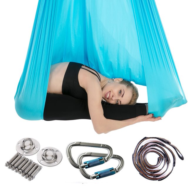 Full Set Elastic Aerial Yoga Hammock Swing Anti-gravity Flying Yoga Inversion Belts for Pilates Training Body Shaping 4*2.8mGreen He Qiyong unisex