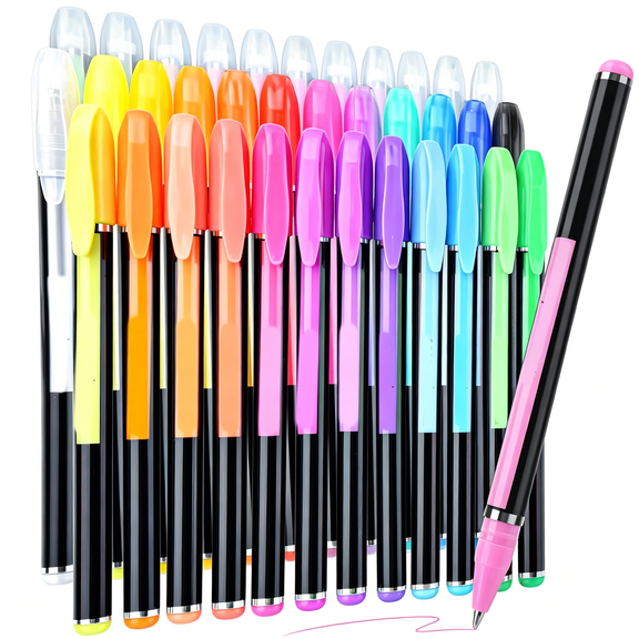 Dvjoy 36 Colors Gel Pens Gel Pen Set for Adult Coloring, Metallic Glitter Pens & Gel Ink Pens for Journaling, Drawing, Cute Journal Pens Colored Gel Pens for Black Paper Writing