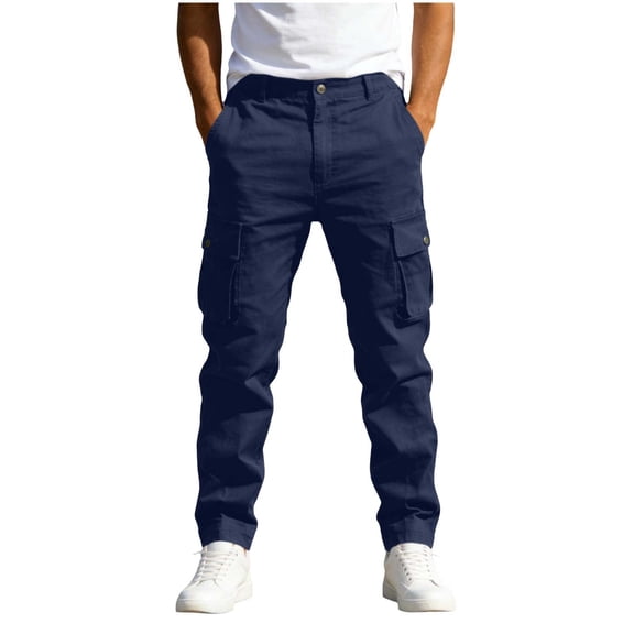 Men's Solid Color Four Pocket Button Zipper Waist Casual Cargo Pants