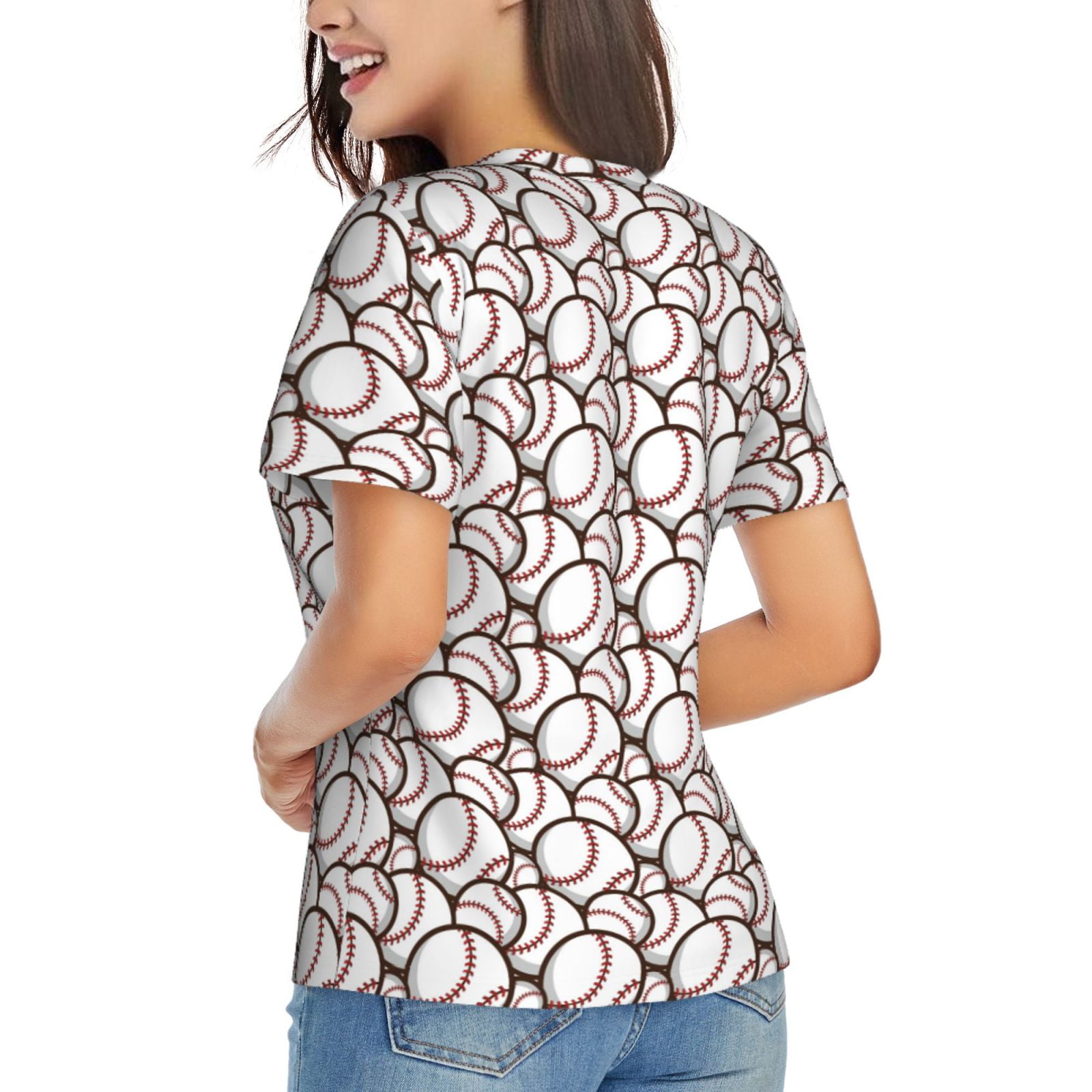 Vsdgher Cute Baseball Women Shirts V Neck Short Sleeve Tops T-Shirt Basic Tees, S to 3XLMedium