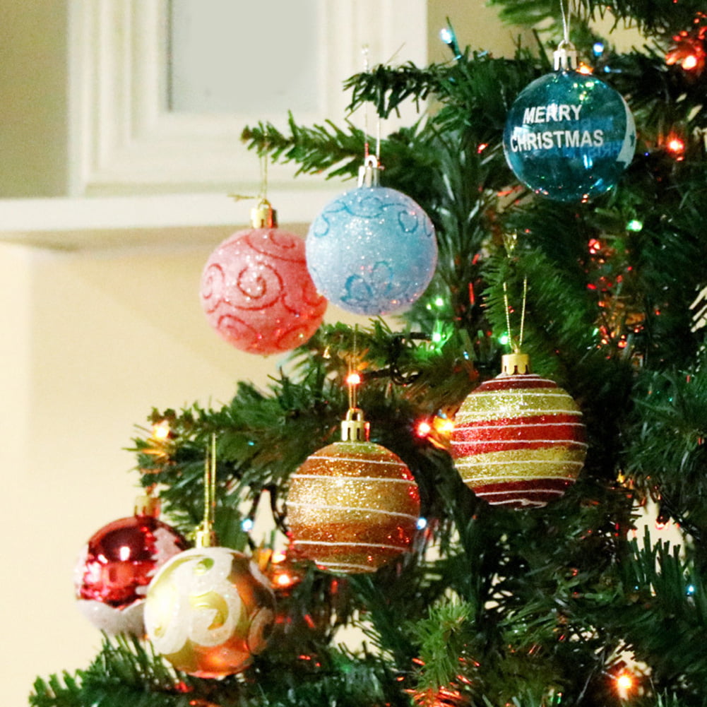 PinkPurple 60mm Christmas Baubles 24pcs Xmas Tree Decorations Painted Glittering Ball Ornaments