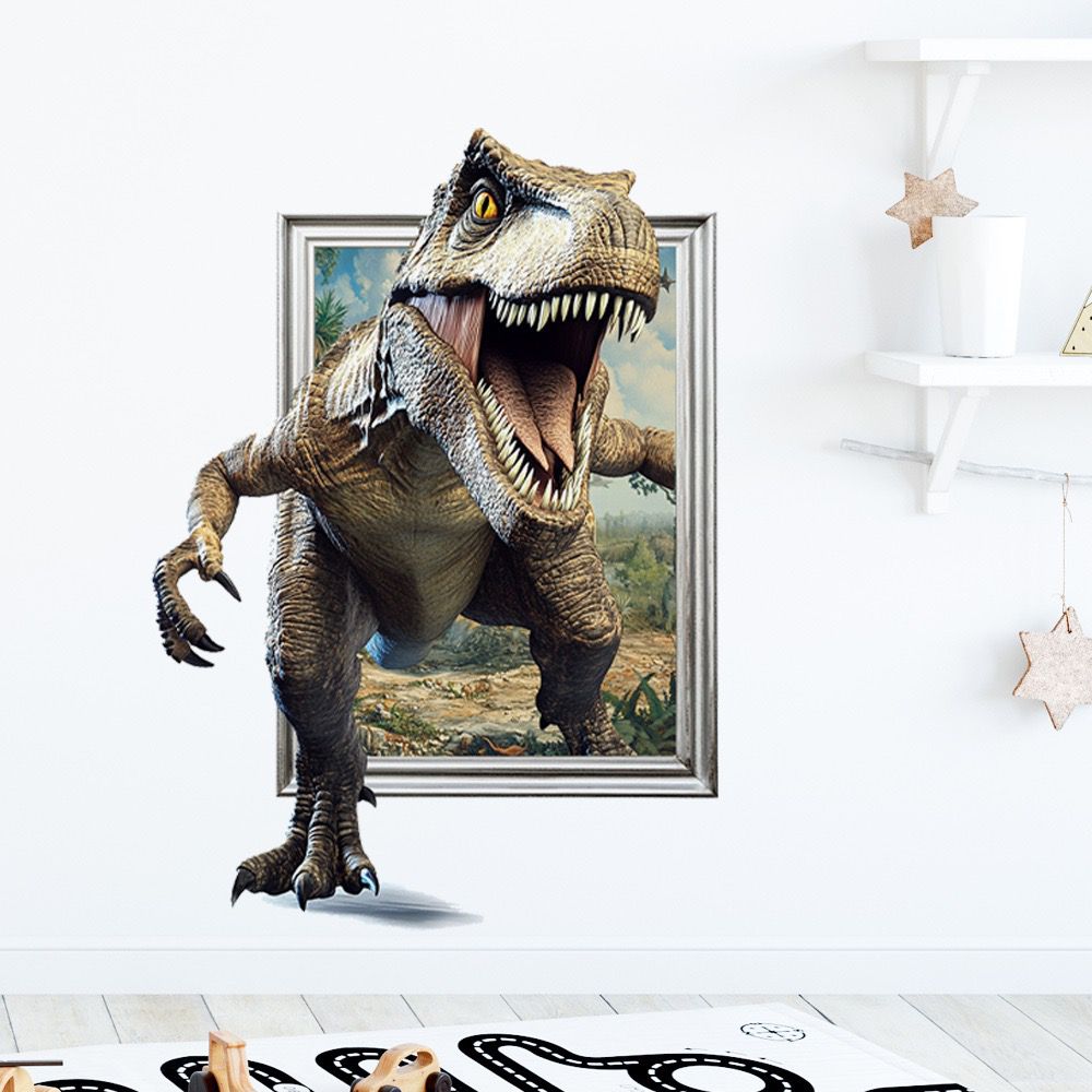 Large 3D Broken Dinosaur Wall Decals for Boys Room, Break Through The Wall Vinyl Wall Sticker for for Kids Bedroom Nursery Playroom Classroom