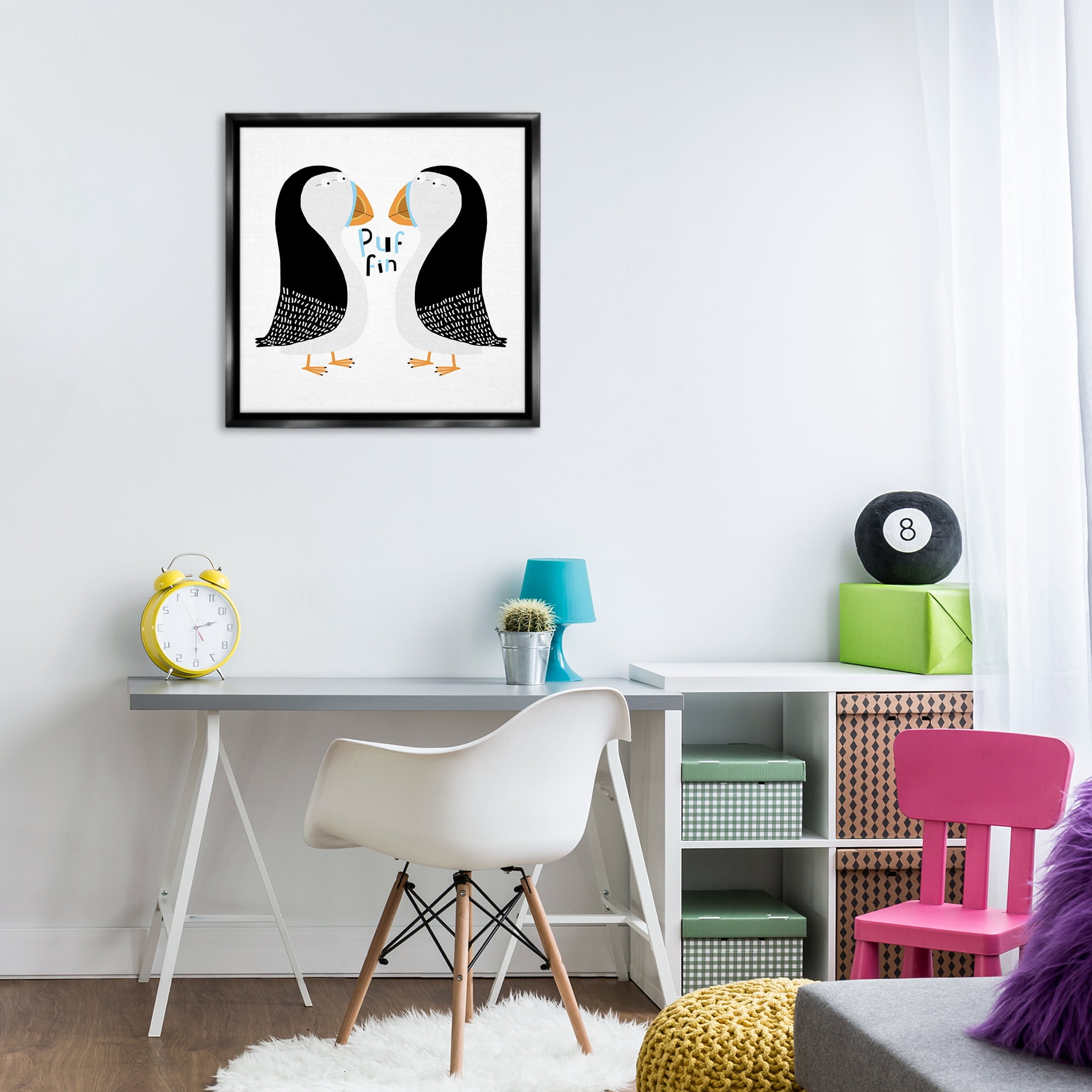 Stupell Industries Puffin Bird Duo Animals Painting Black Floater Framed Canvas Art Print Wall Art, 25 x 25