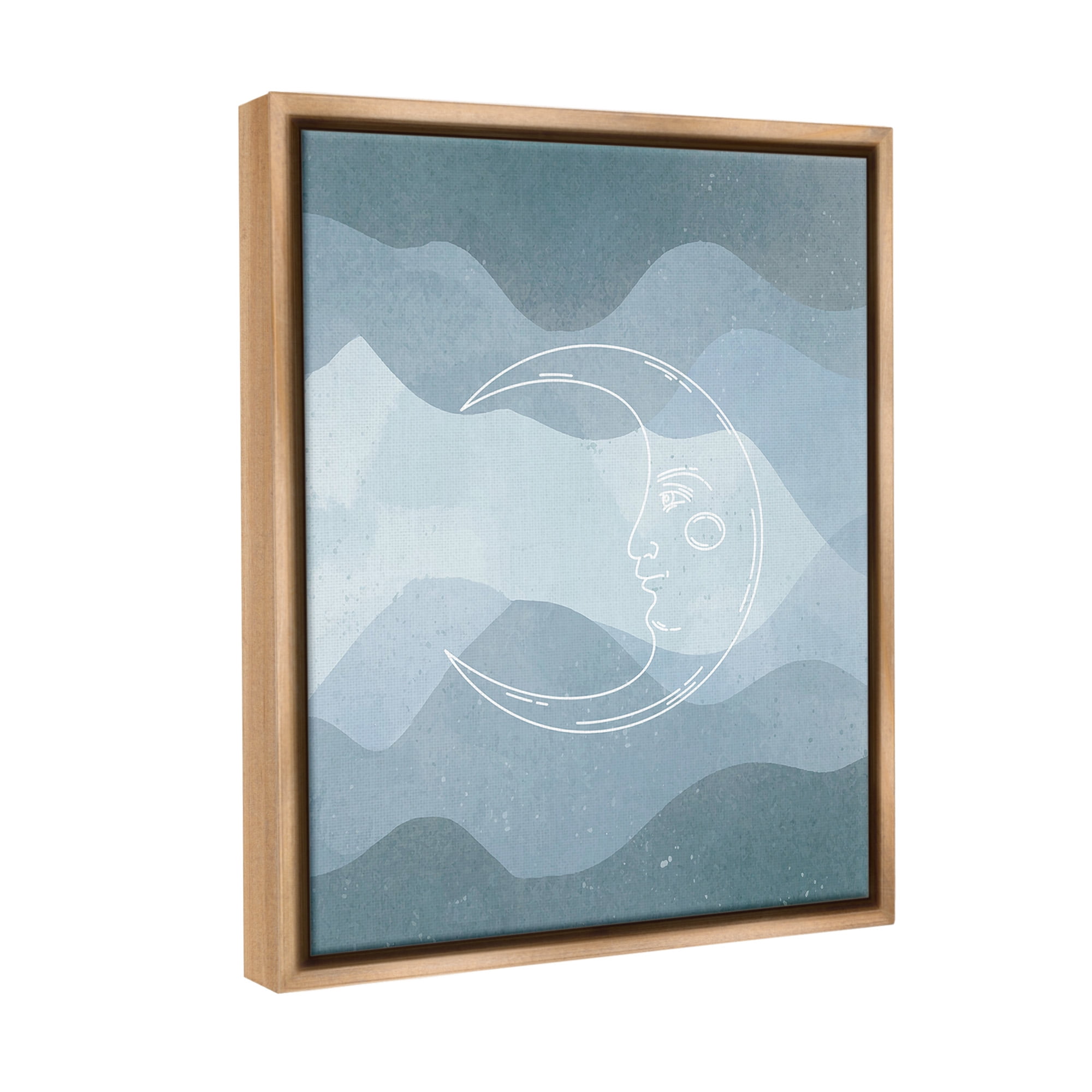 Stupell Industries Blue Astral Moon Landscape Painting Brown Floater Framed Canvas Art Print Wall Art, 25 x 31