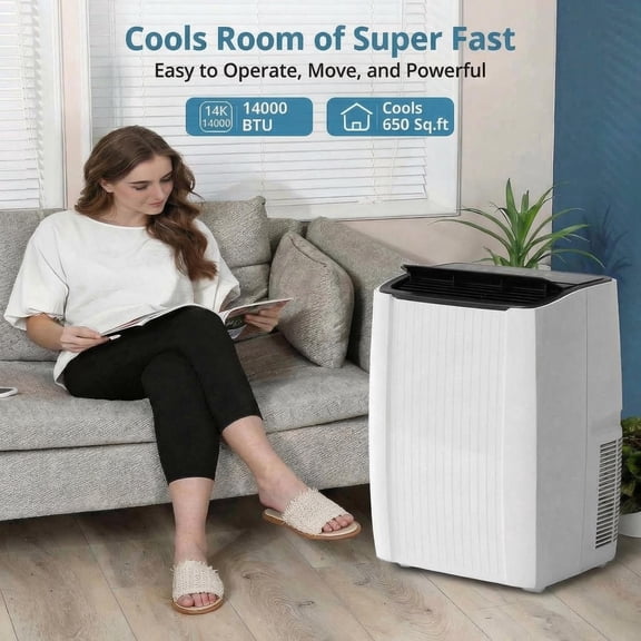 14000 BTU Portable Air Conditioner – 3-in-1 AC Unit with Fan & Dehumidifier – Ultra-Quiet 48dB, Remote, 24H Timer, Window Kit – Cools up to 750 Sq.Ft – Home, Bedroom, Office – US Standard