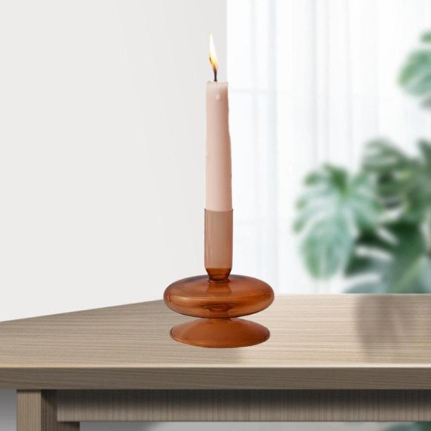 1Pack Glass Candle Stick Holders Brown Crystal Taper Candles Holder Table Centerpieces for Buring Candles