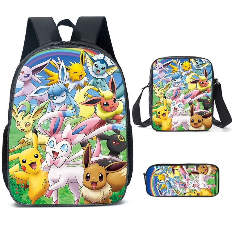 Sarzi 3PCS Pokemon Backpack Set，Pikachu and All Eevee Backpack，Cartoon