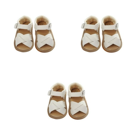 

3pcs 1 Pair Baby Walking Sandals Newborn Babies Girls Non-slip Open Toe Design Sandals Leather Shoes White L