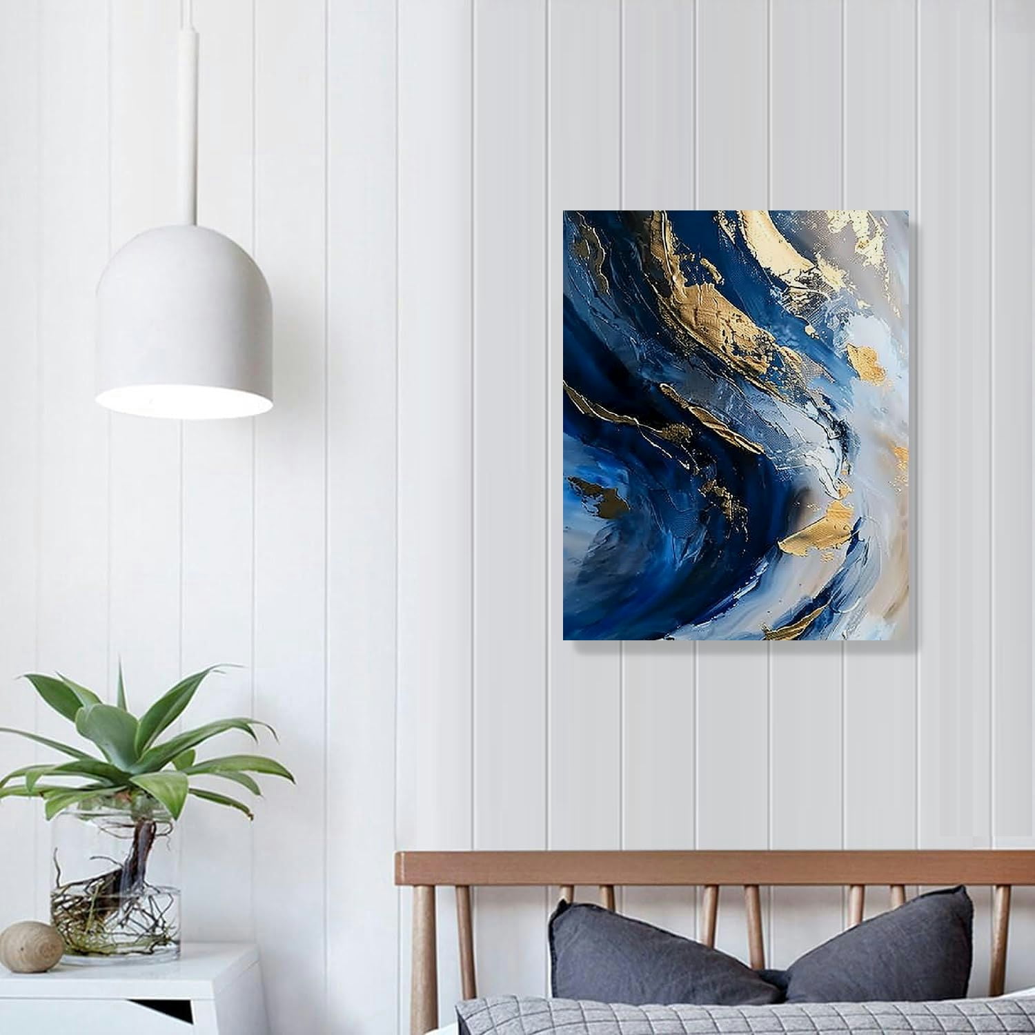Nawypu Blue Gold Wall Art Poster Abstract Canvas Painting Navy And Decor Modern Artwork Print Home for Living Room Dining Bedroom