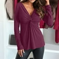 thumbnail image 3 of TKLPEHG Dressy Tops for Women V-neck Twisted Ruched Tunic Tops Lightweight Fashion Casual Loose Classic Solid Color Long Sleeve Blouse (Hot Pink,XXL), 3 of 6