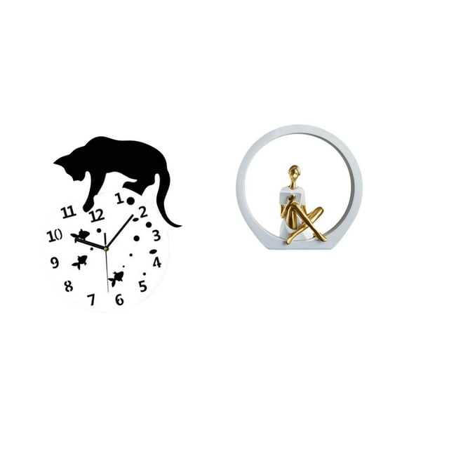 Reloj de pared,Reloj de pared de gato para sala de estar,dormitorio decorativo.,Reloj colgante de pared para cocina y baño moderno,Estatua de niña,Estatuas de mujeres y