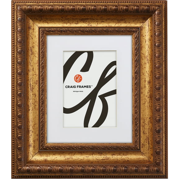 Craig Frames Arqadia Gothic, 18x24 inch Aged Gold Picture Frame Matted for a 12x18 Photo