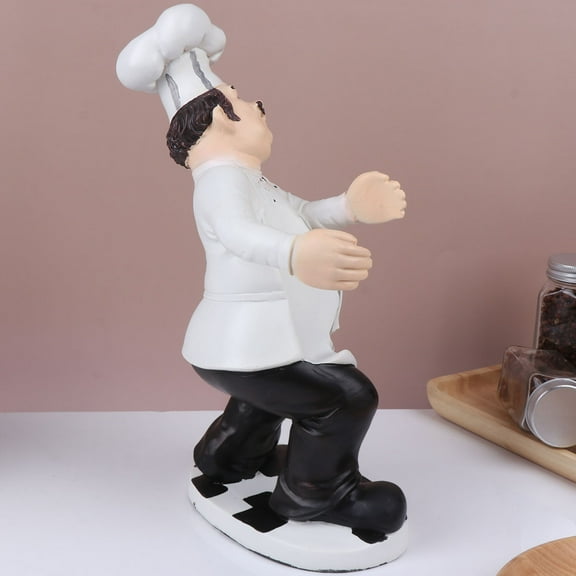 MLINS Chef Model Chef Ornaments with Red Wine Kitchen Decor Statue Man 29.5x15.5cm