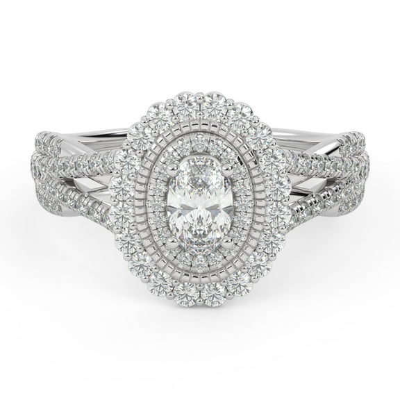 AFFY Twisted Shank Double Halo Engagement Ring for Women, 1.00 Carat (ctw) Oval And Round Lab Grown Diamond Ring In 14K White Gold Over 925 Sterling Silver F-G-H, SI Quality Ring Size-4