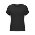 thumbnail image 3 of Black S WIZUTIZ Tops Women's Holiday Saving Cotton Linen Athletic Cotton Blend Tops Solid Breathable Short Sleeve Tshirts Plus Ladies Lightweight Tshirt Loose Fit Plain Tee Trendy Round Neck T-shirt, 3 of 5