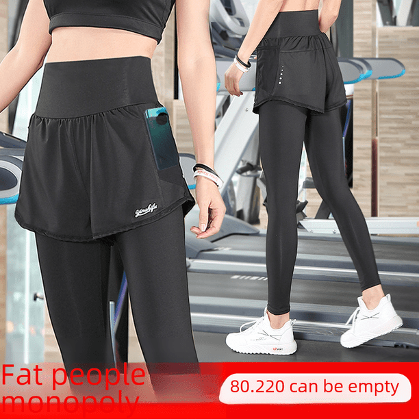 Pantalones deportivos de dos piezas de cintura alta para chica gordita, pantalones de fitness para mujer, pantalones de yoga de secado rápido, pantalones cortos para correr, tallas grandes, otoño e