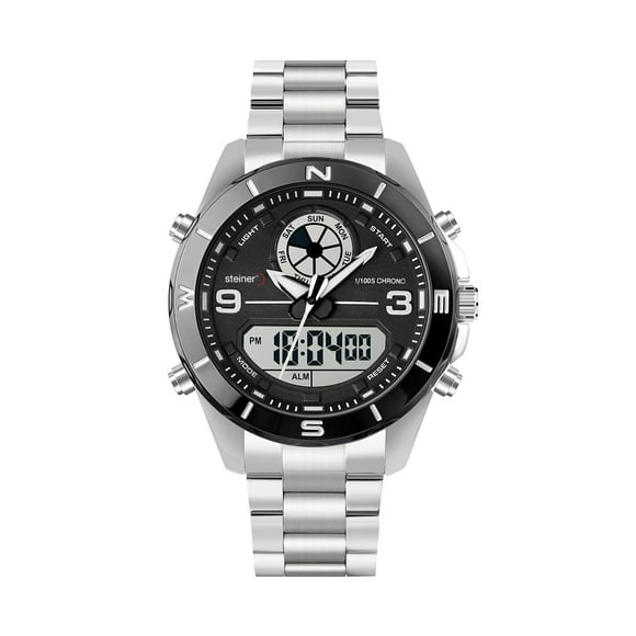 Reloj De Hombre Steiner Análogo Y Digital Luz Led Extensible de Acero Inoxidable 45 mm Gris