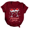 thumbnail image 2 of Gibobby Tops navideños para mujer Navidad Copa de de nieve Impresión O Cuello Manga corta Camiseta suelta Blusa Tops(Vino,XG), 2 of 4