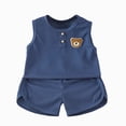 thumbnail image 4 of CAUYDY Baby Toddler 9M 12M 18M Boy Summer Outfit Pajamas Set for Toddler Boys 2-Piece Cute Sleeveless Shirt and Shorts 3T-6T Little Kid Clothes (Sizes 6-12 Months,L4-Blue), 4 of 4