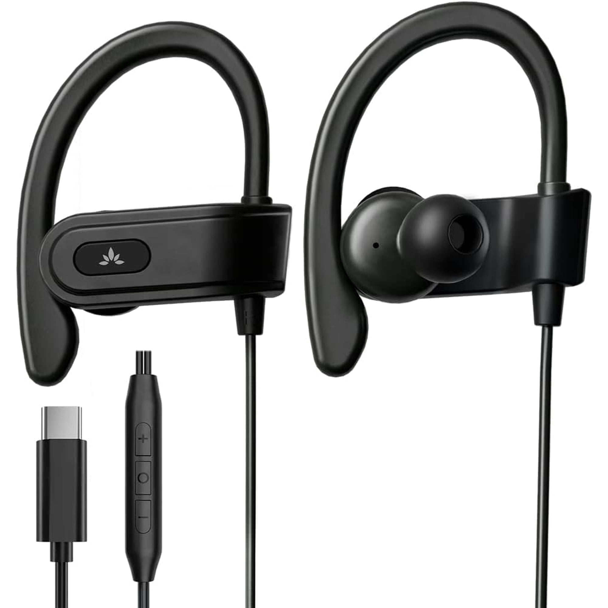 Avantree C171 - Wired USB C Headphones &Microphone for Sports and Running with Over-Ear Earbud Hooks and in-Line Volume Control, Compatible with Samsung, iPhone 15, Google and Other Type C Smartphone