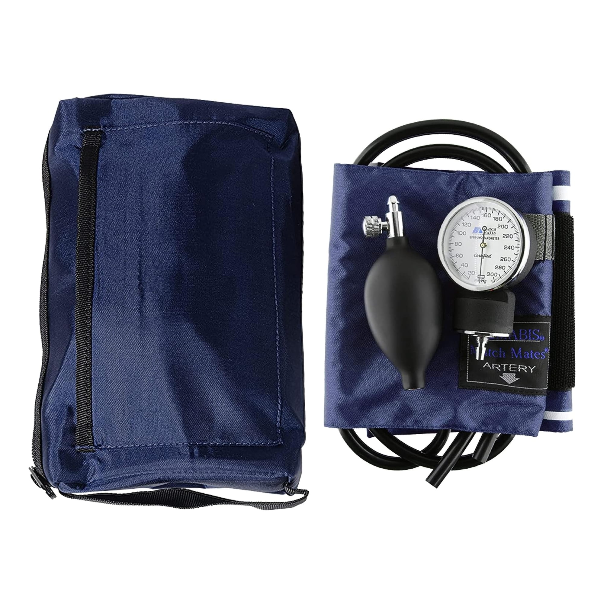 MABIS MatchMates Manual Blood Pressure Monitor Kit Aneroid Sphygmomanometer with Calibrated Nylon Cuff and Oversized Carrying Case, Adult, Navy