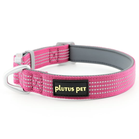 Plutus Pet Reflective Dog Collar with Aviation Aluminum Buckle, Neoprene Padded for comfort, Lightweight, Heavy Duty Nylon Collar for Puppy Small Medium Large Dogs (Pink, M)