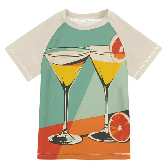 FORMRS Boys Rash Guard with Short Sleeves UPF 50 Swim Shirts Sizes 3-12T, Green Glasses