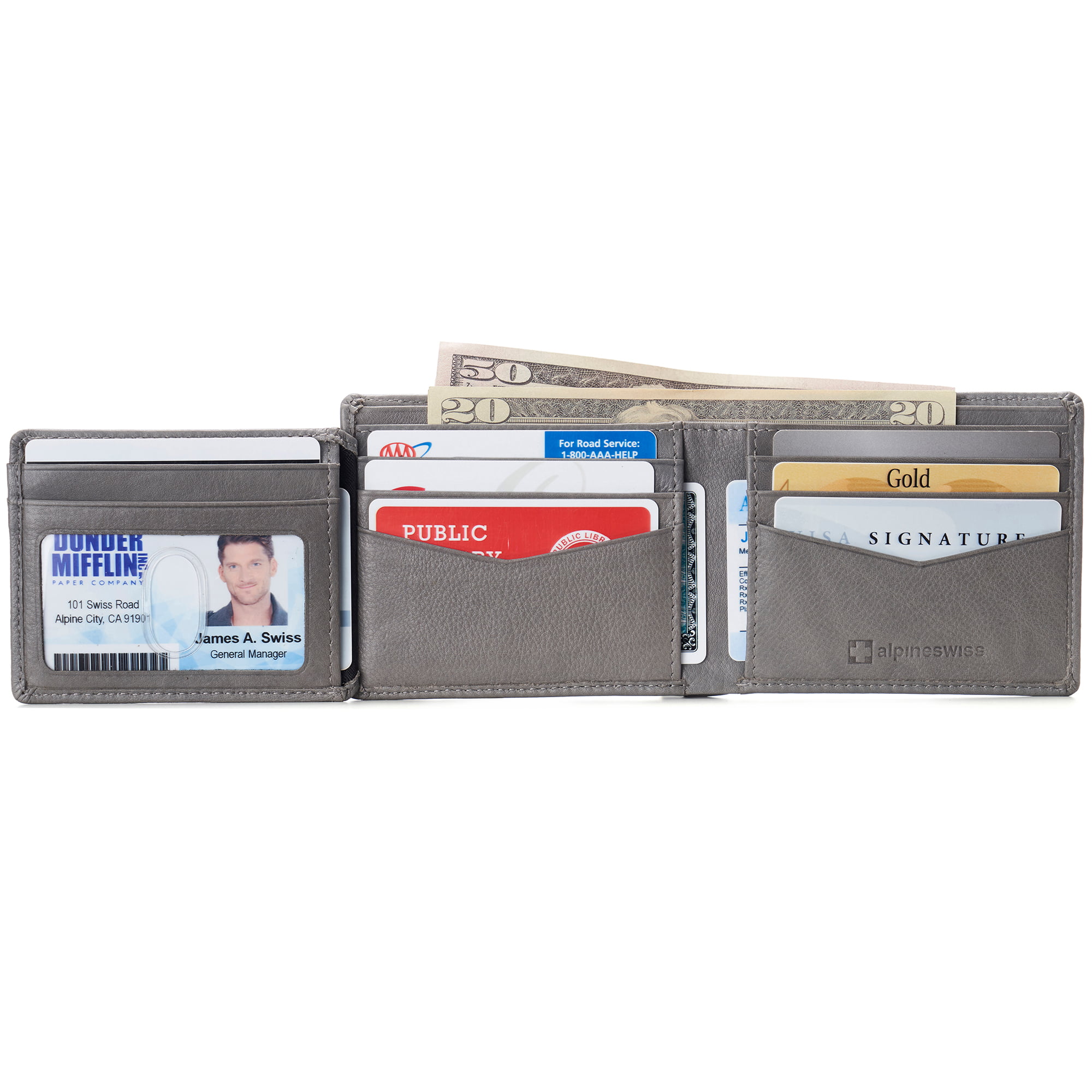 BSWolf Wallet for Men Genuine Leather RFID Blocking Bifold Wallet With 2 ID Window 