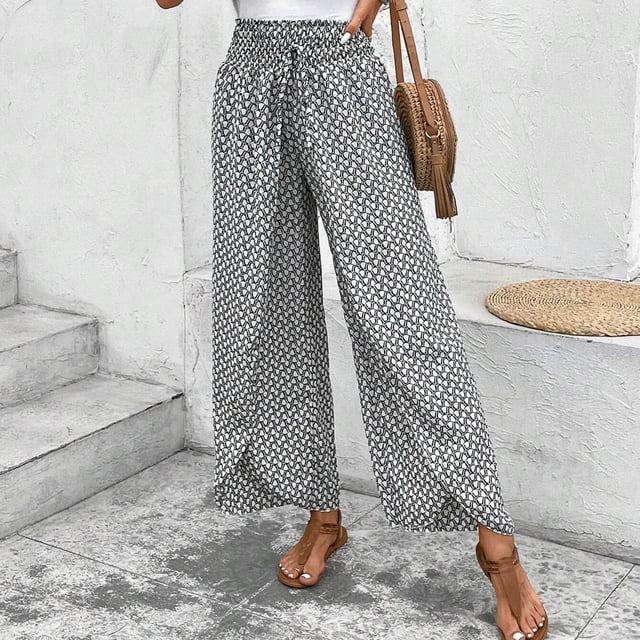 WILLBEST Pantalones Casuales de Mujer, Culotte de Pierna Ancha con Diseño Floral y Abertura Lateral para Un Uso Diario Cómodo. Extra Grande